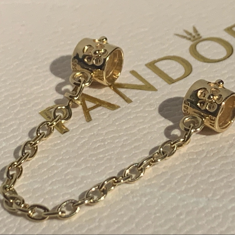 Authentic Pandora Retired 14k Solid Gold Floral Daisy Safety Chain Charm 750312